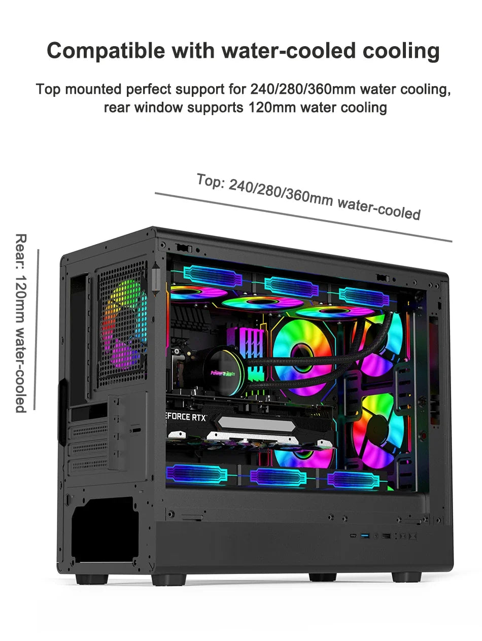 MicroATX Vertical Glass PC Case Supports 360mm Radiator