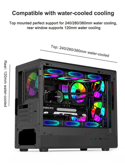 MicroATX Vertical Glass PC Case Supports 360mm Radiator