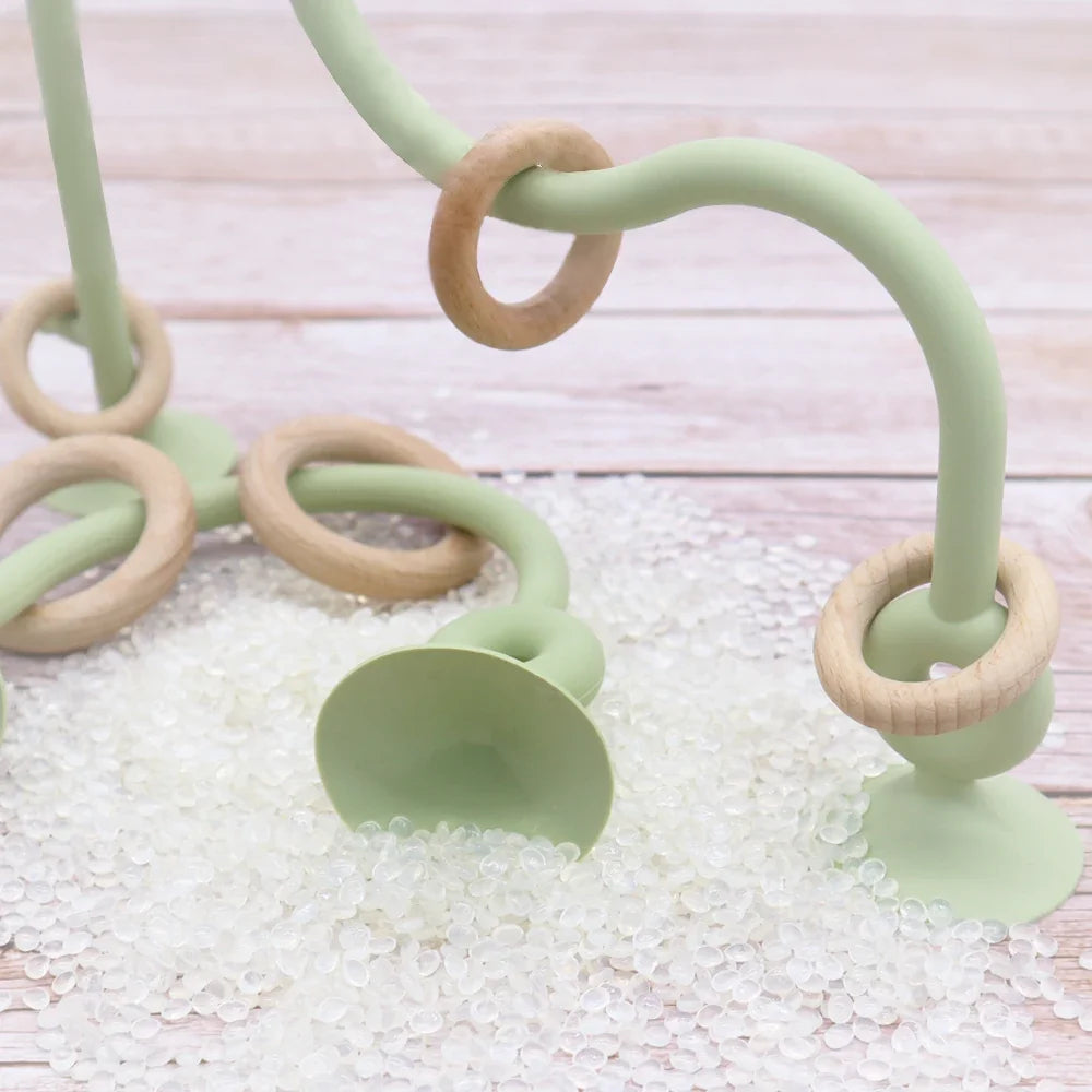 Soft Silicone Teether Toy with Wooden Ring, Safe Teething Ring for Infants, Ideal for Teething Relief and Sensory Exploration