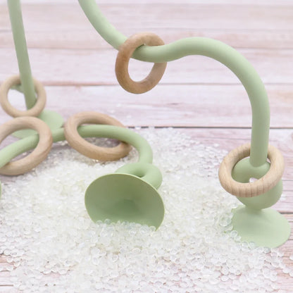 Soft Silicone Teether Toy with Wooden Ring, Safe Teething Ring for Infants, Ideal for Teething Relief and Sensory Exploration