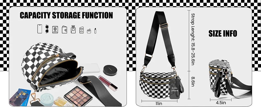 Casual women's checkered crossbody shoulder bag – high-capacity sling bag with adjustable strap