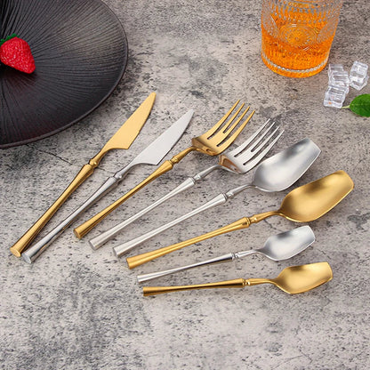 Stainless Steel 18/10  Cutlery Set - Glossy Silver Dinnerware, Matte 304 Tableware for Gifts