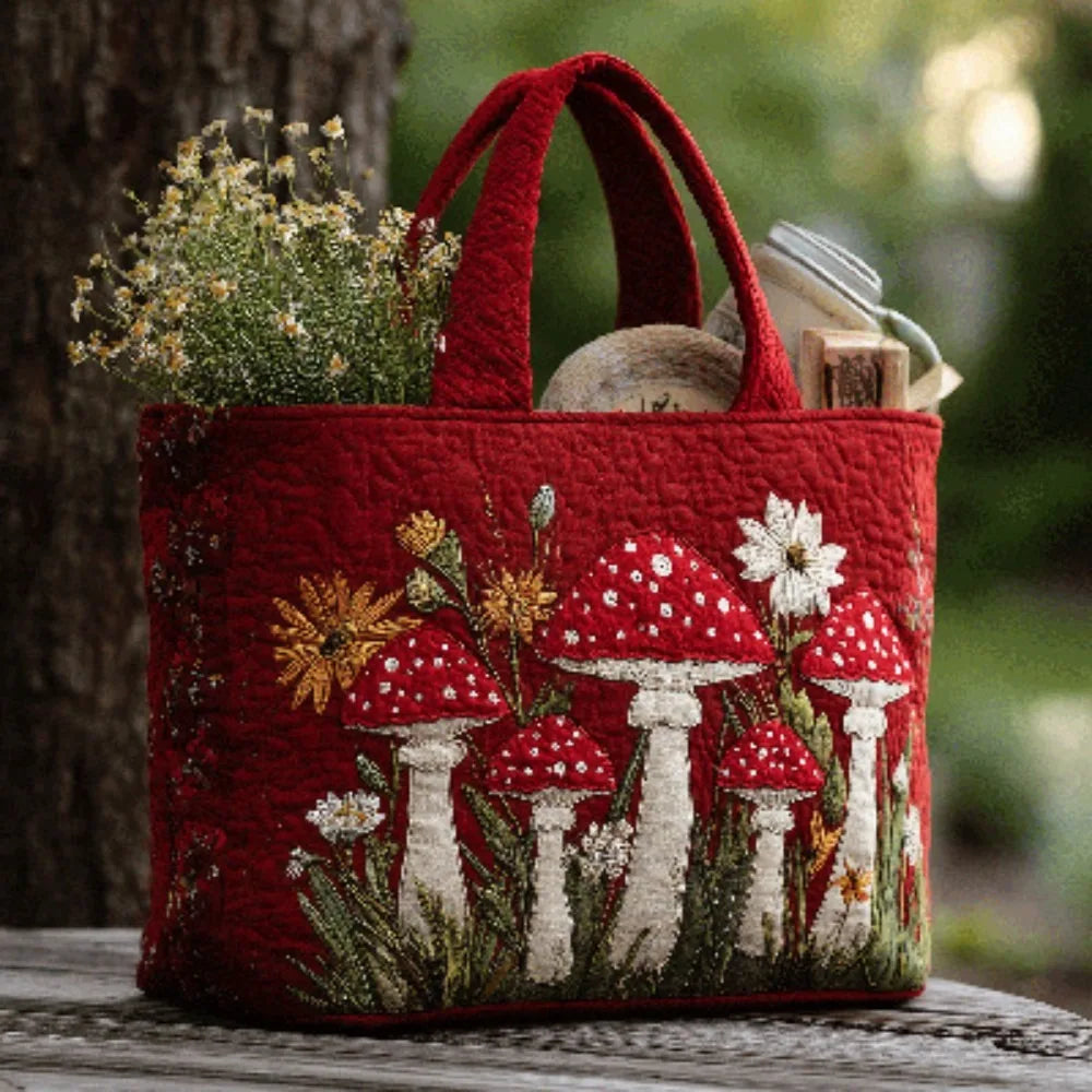 Durable Timeless Women's Tote Bag – Quilted, 3D Floral Embroidery, Cotton, Everyday Use