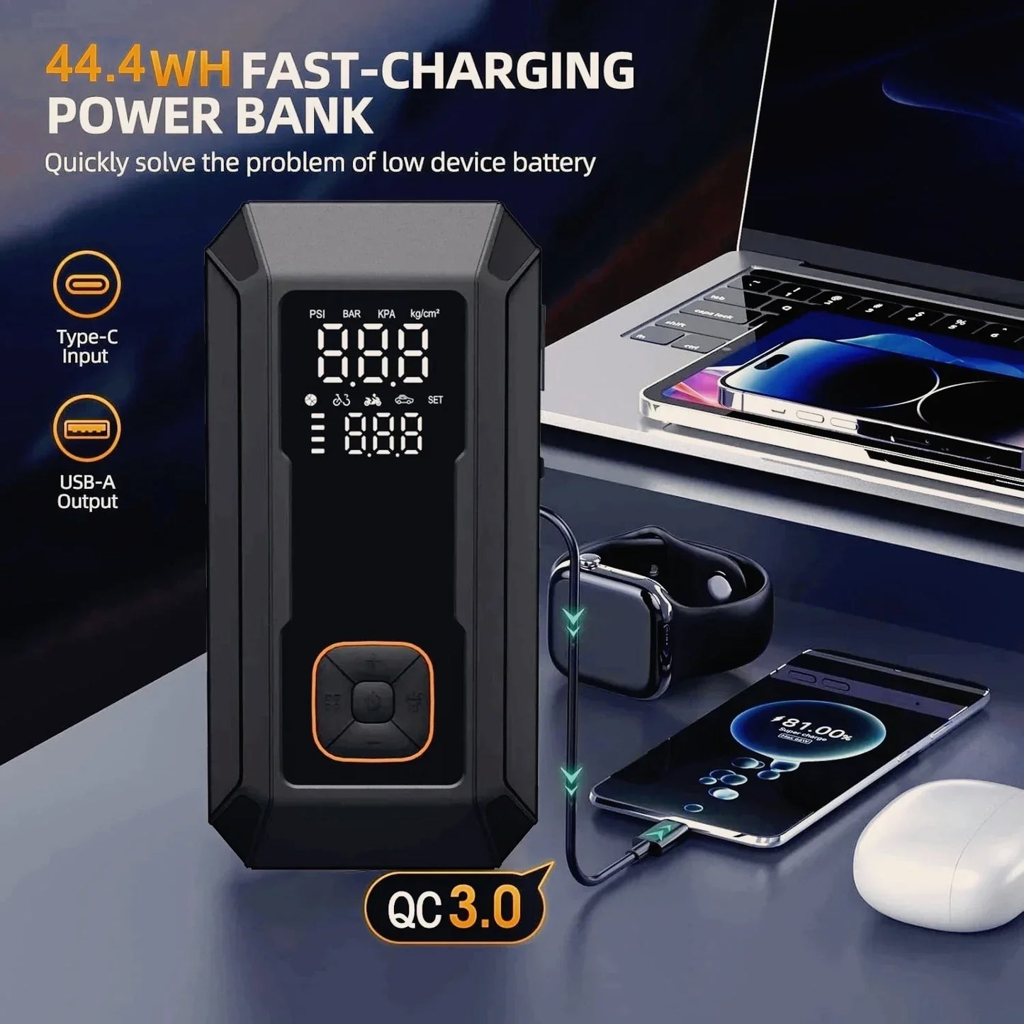 Car Jump Starter All-In-One Air Pump Tire Inflator Portable Power Bank LED Light Fall 2025