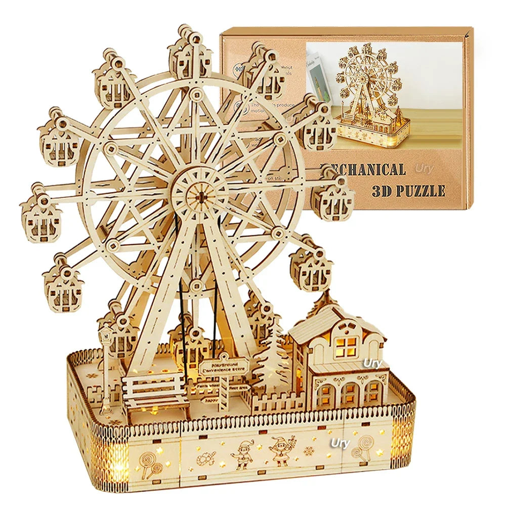 3D Wooden Puzzle LED Rotating Ferris Wheel Model Kit Mechanical DIY Decor Holiday Gift 2025 Relaxing Build