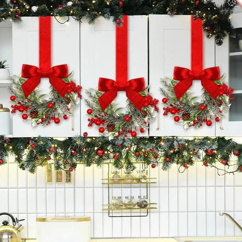 Christmas Wreaths Set Of 6 Mini Cabinet Wreaths With Red Bows Farmhouse Holiday 2025 Artificial Durable Decor