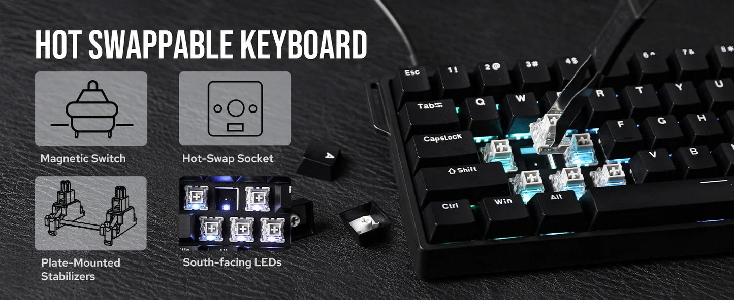 Mechanical 60 Percent Hot Swap Keyboard Aluminum RGB Hall
