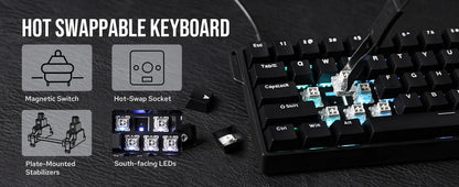 Mechanical 60 Percent Hot Swap Keyboard Aluminum RGB Hall