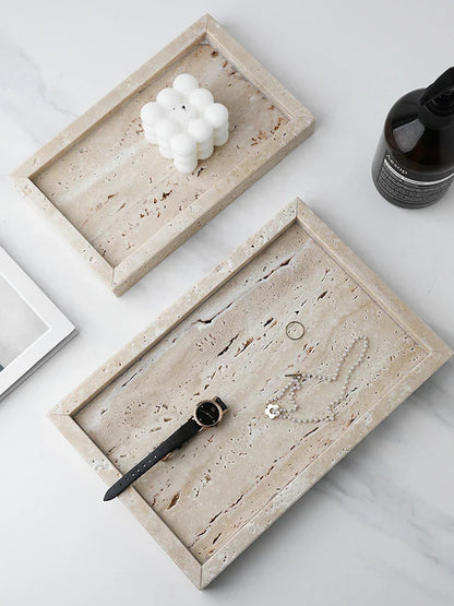 Vanity Tray Travertine Stone Minimalist Marble Style Tray Beige Organizer Fall 2025 Coffee Table Decor Gift