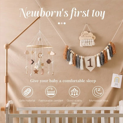 Baby Mobile Wooden Crib Hanging Toy Newborn Nursery Fall 2025 Soothing Music Developmental Gift