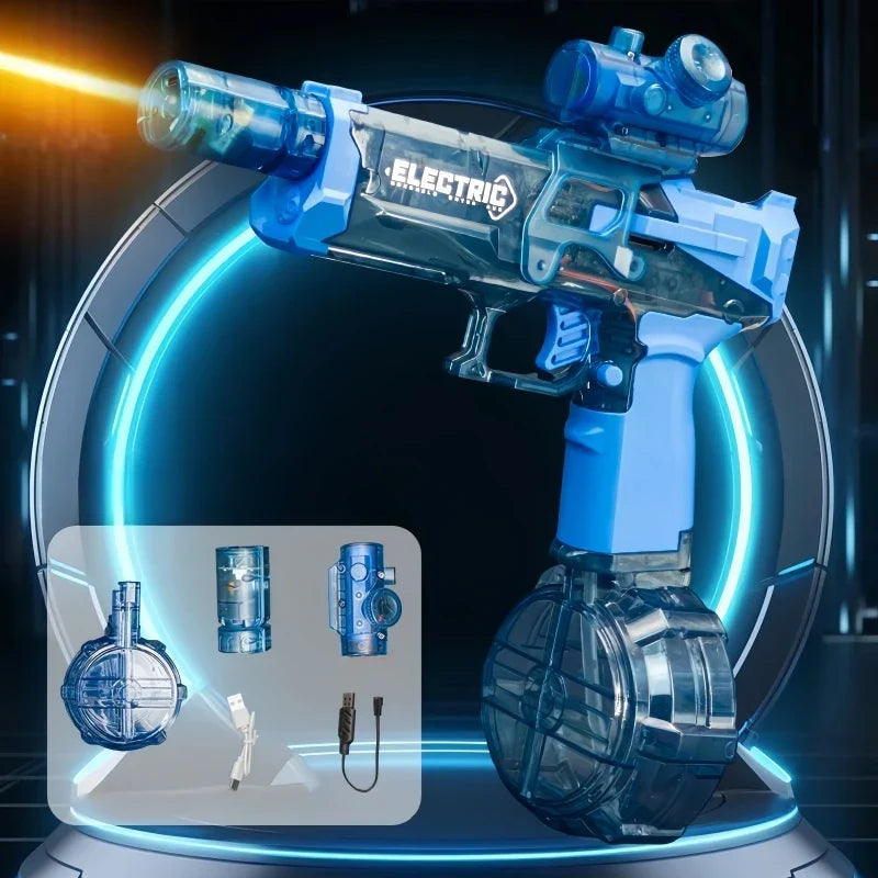 Electric Water Gun Self-Priming Pulse Blaster Kids Toy Summer 2025 Large Capacity Tank LED Lights