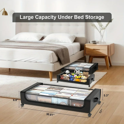 Underbed Storage Container With Wheels And Lid Pull Out Organizer Dorm Bedroom Back To School 2025 Space Saving