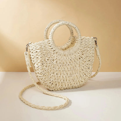 Straw Bag Natural Handwoven Half Moon Beach Tote Crossbody Bag Large Capacity Summer 2026 Vacation Accessory