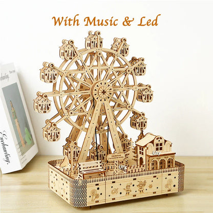 3D Wooden Puzzle LED Rotating Ferris Wheel Model Kit Mechanical DIY Decor Holiday Gift 2025 Relaxing Build