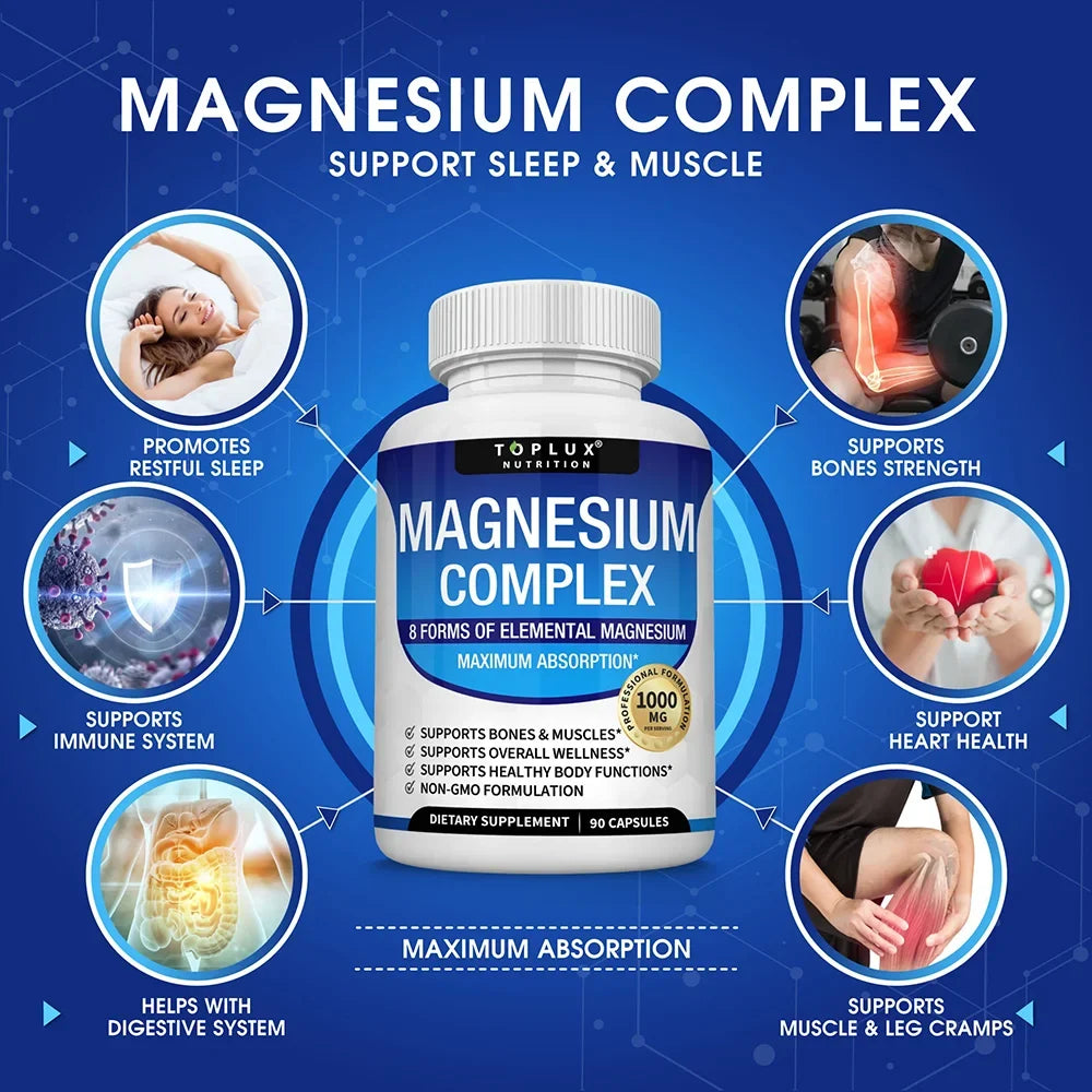 Magnesium Complex 1000mg Supplement - Fall 2026 Wellness Trend - Sleep Support And Muscle Relaxation