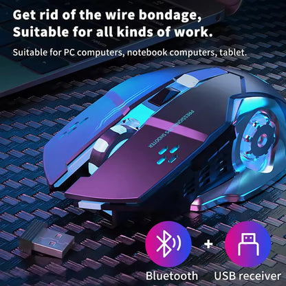Wireless Rechargeable Gaming Mouse Bluetooth Silent Backlit