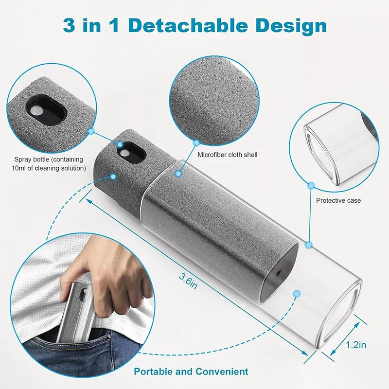 Microfiber Screen Cleaner Spray Set with Cloth & Brush for Smartphones, Tablets, Laptops