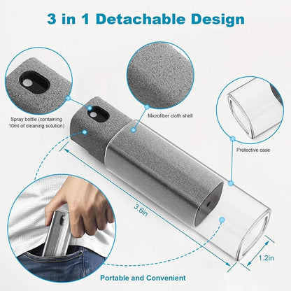 Microfiber Screen Cleaner Spray Set with Cloth & Brush for Smartphones, Tablets, Laptops