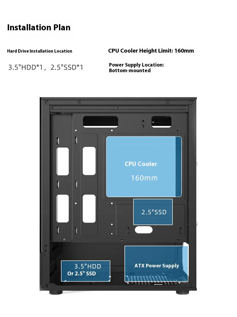 Mini ITX PC Case 240mm Water Cooling MicroATX Chassis