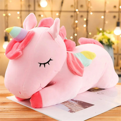 25CM Lying Unicorn Plush Toy - Soft Cute White Pink Horse for Kids Girls Birthday Gift