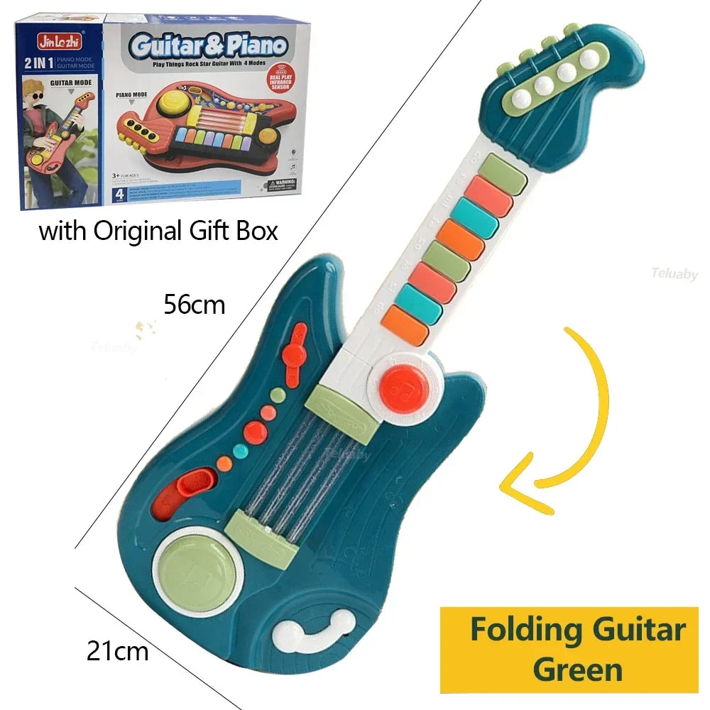 Multifunctional 3-in-1 Musical Toy for Kids - Folding Guitar, Piano, and Drum Set, Perfect Birthday Gift for Boys and Girls Age 3+