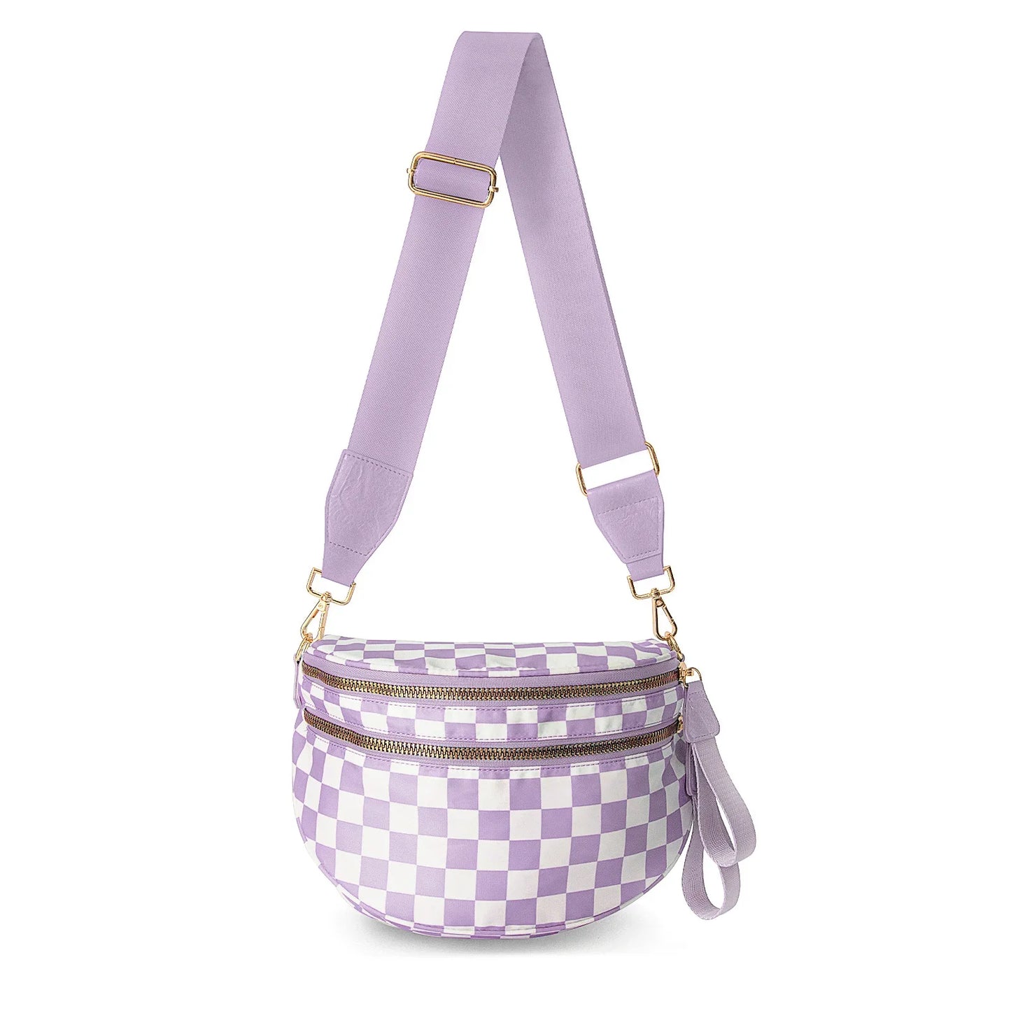 Versatile unisex crossbody bum bag – checkered nylon, box shape, travel and daily use