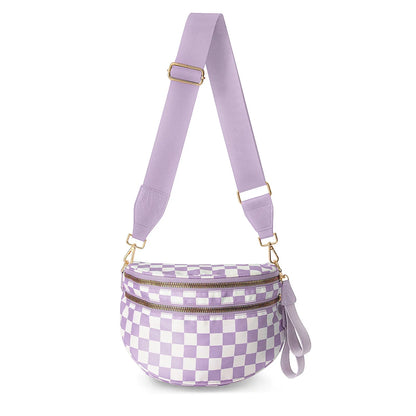Versatile unisex crossbody bum bag – checkered nylon, box shape, travel and daily use