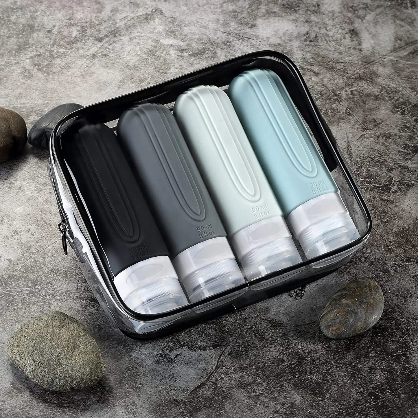 Silicone Travel Bottles Set Leakproof Refillable Squeeze Containers For Shampoo Conditioner Lotion 90ml