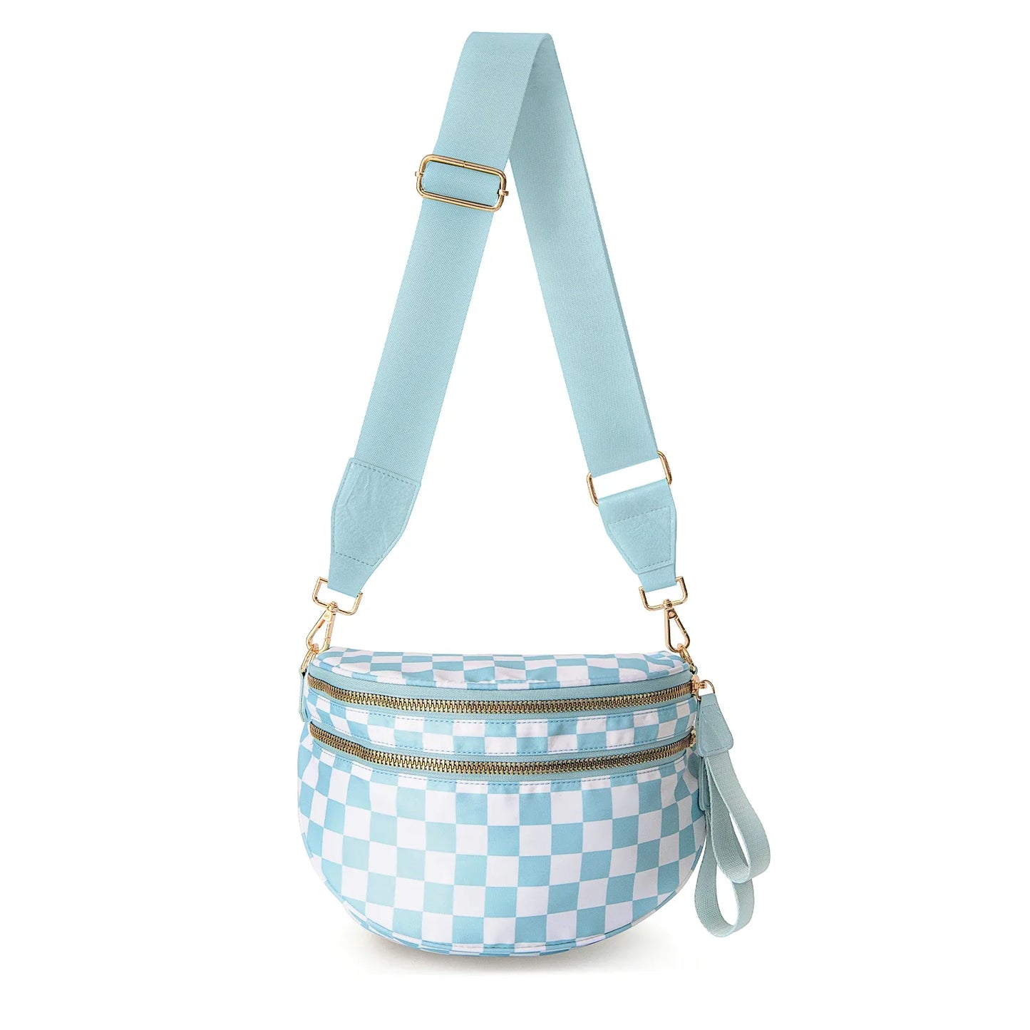 Versatile unisex crossbody bum bag – checkered nylon, box shape, travel and daily use
