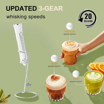 Electric Milk Frother Handheld 3 Speed USB Rechargeable with Whisk and Chopper, Back to School 2026 Gift