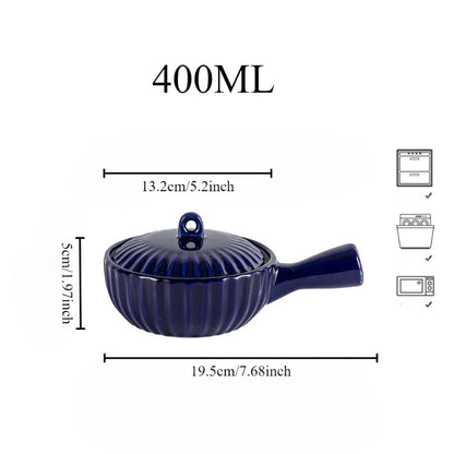 Ceramic Single Handle Bowl With Lid Japanese Style