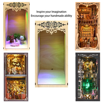 DIY Book Nook Shelf Insert Kits - Wooden Miniature Dollhouse Bookend Home Decoration