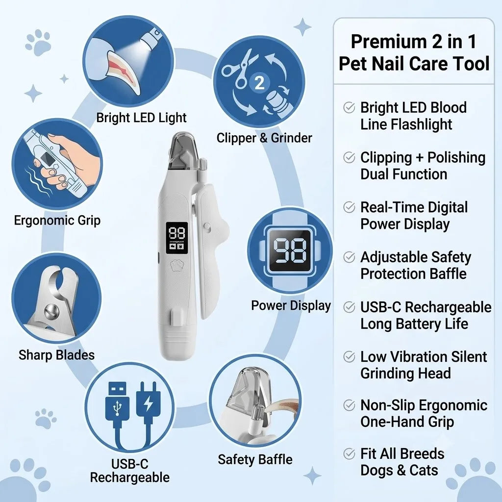 2-in-1 Pet Nail Clipper & Grinder with LED Blood Line Light – USB-C Rechargeable Dog Cat Trimmer 2026