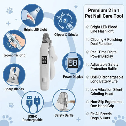 2-in-1 Pet Nail Clipper & Grinder with LED Blood Line Light – USB-C Rechargeable Dog Cat Trimmer 2026