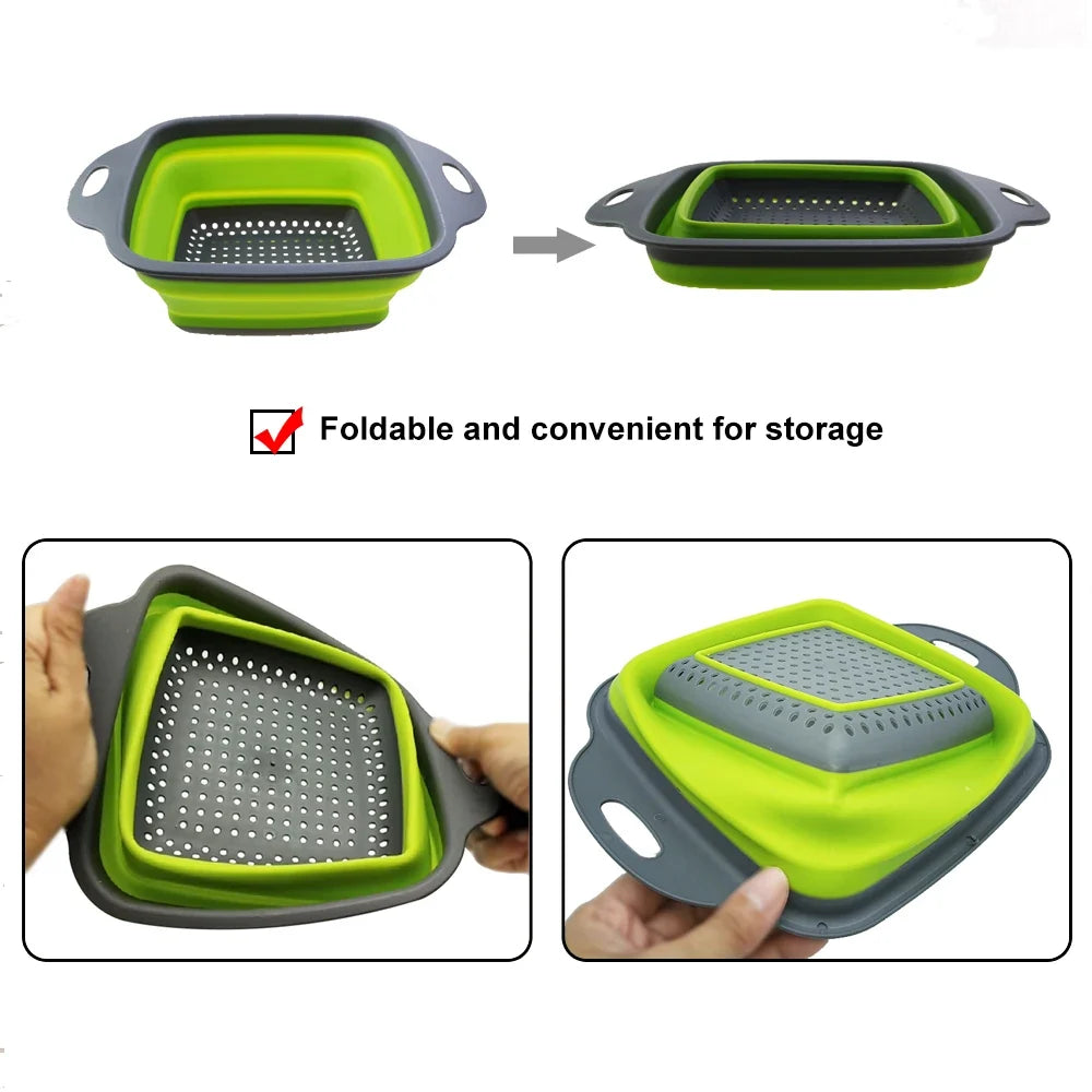 Silicone Folding Drain Basket 2-In-1 Collapsible Colander For Fruits And Vegetables Space-Saving Kitchen Tool Fall 2026