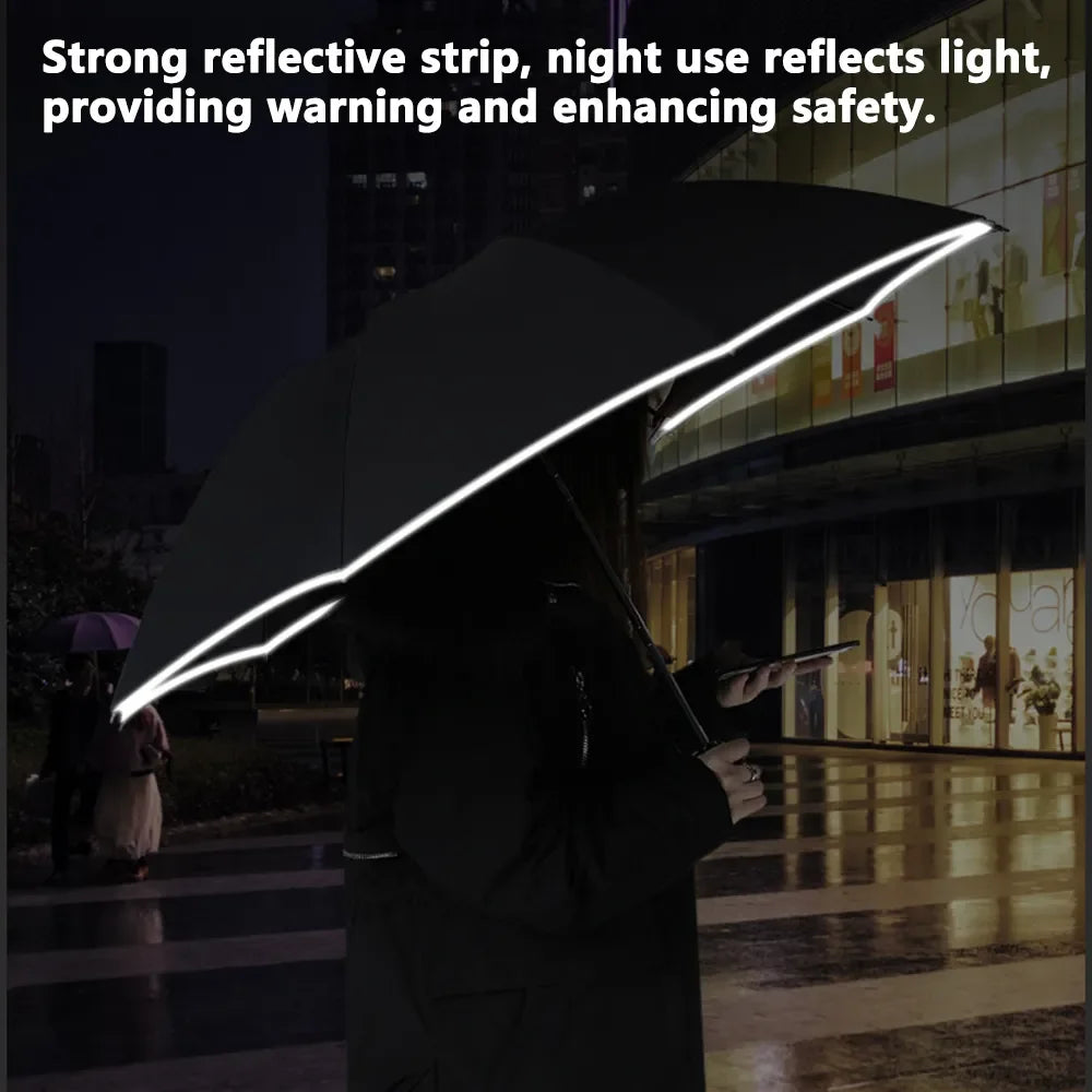 Fully Automatic Folding Waterproof Umbrella with LED Flashlight and UV Sunshade for Rain and Wind Resistance