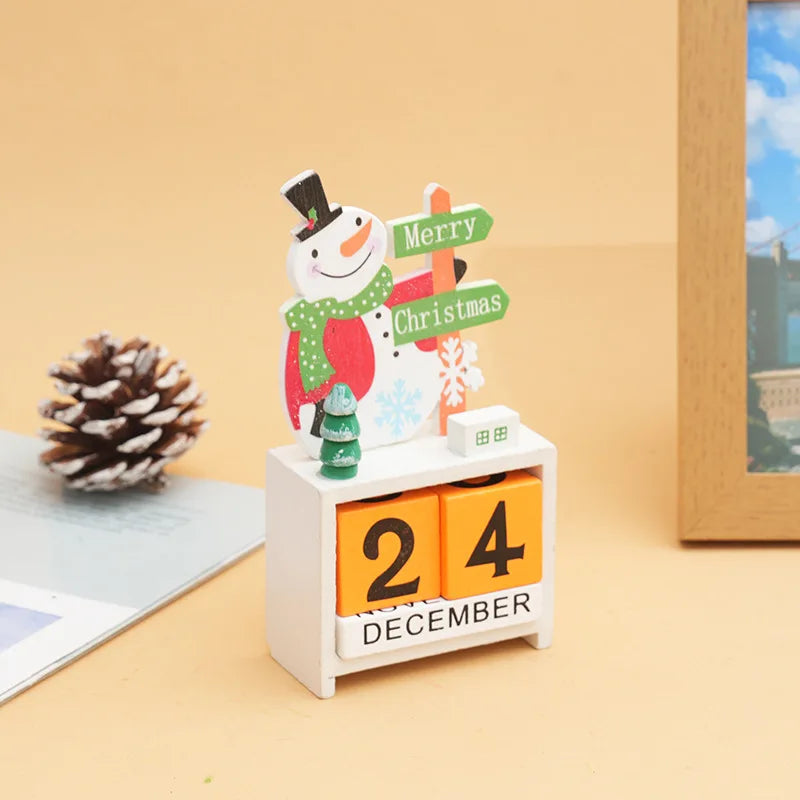 Christmas Wooden Countdown Calendar Ornament Tabletop Decor