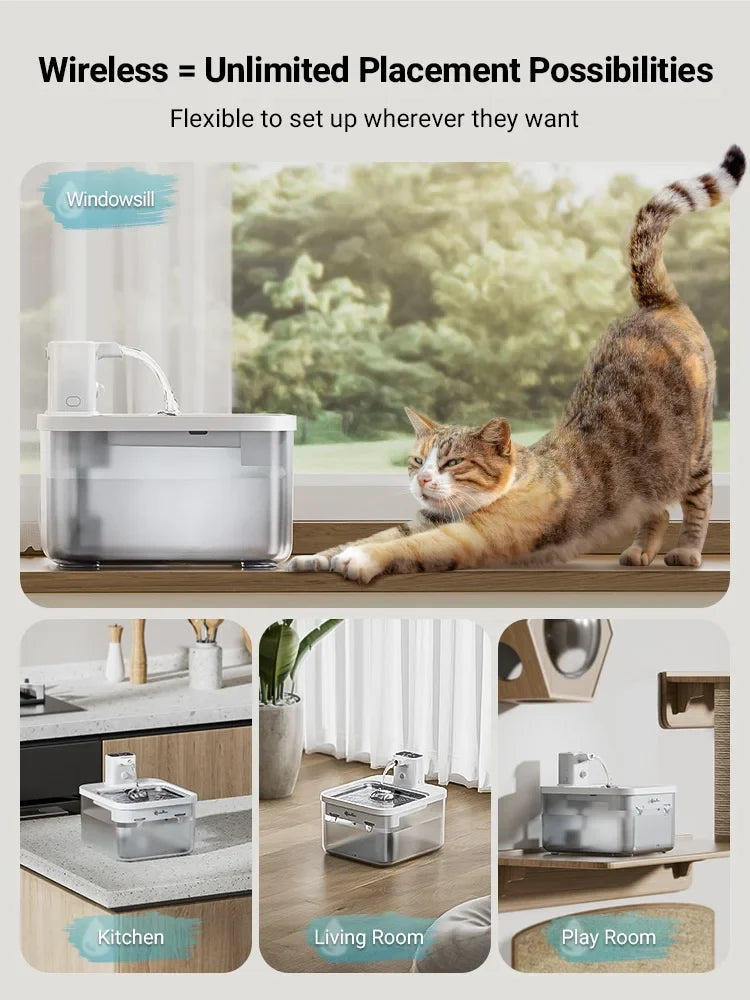 Cat Water Fountain 2.5L Stainless Steel Automatic Sensor Dispenser Cordless 4000mAh Battery Fall 2025 Healthy Hydration