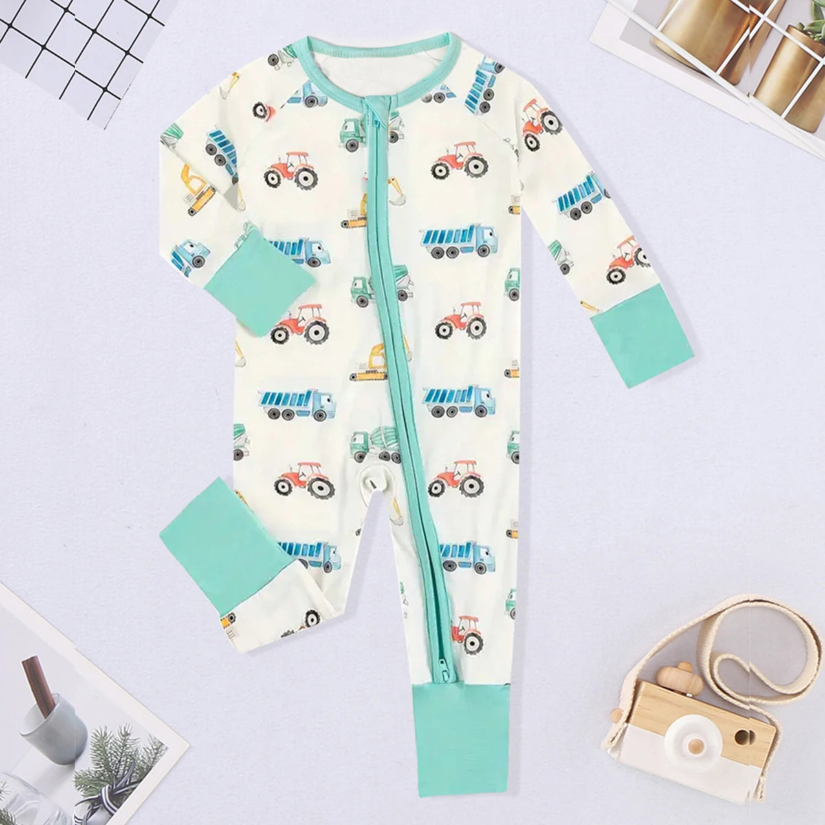 Soft fabric texture on infant boys bear print one-piece