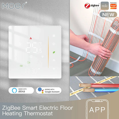 ZigBee Thermostat Wall Mounted Glass Panel Hub Compatible Fall 2025 Energy Saving