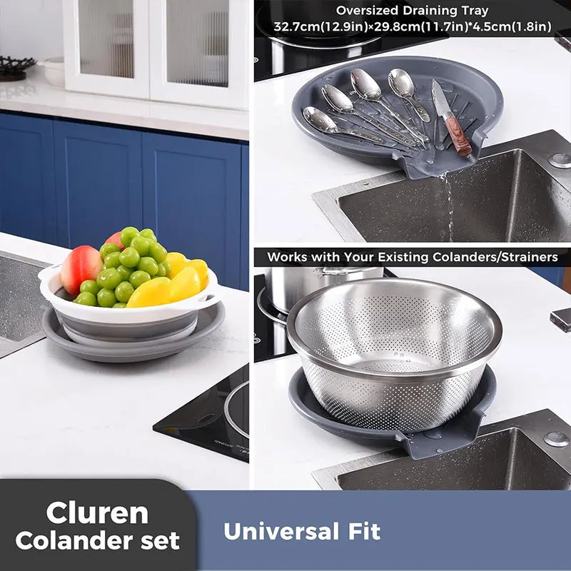 Foldable Colander Set Self-Draining Over Sink Kitchen Strainer Spring 2026 Easy Storage
