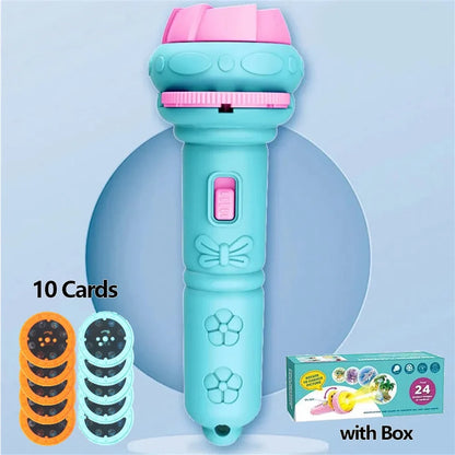 Creative Cartoon Flashlight Projector Set for Kids - 10 Cards with 80 Patterns, Perfect Bedtime Story Companion