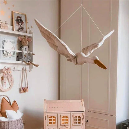 Plush Swan Wall Hanging Mobile Soothing Pillow Nursery Decor Fall 2025 Boho Kids Room Calming Accent