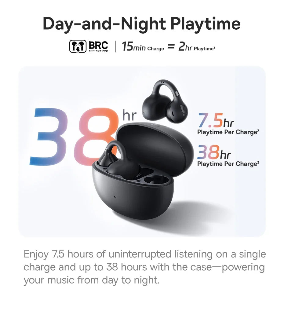 Baseus BC1 Open-Ear Clip Earbuds Bluetooth 6.0 – 4-Mic Noise Cancellation Super Bass IP55 Sports 2026
