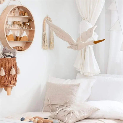 Plush Swan Wall Hanging Mobile Soothing Pillow Nursery Decor Fall 2025 Boho Kids Room Calming Accent