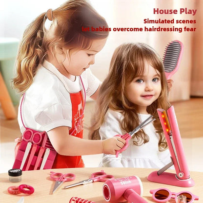 Kids Hair Salon Set Pink Pretend Play Styling Kit With Hair Dryer And Accessories Fall 2025 Gift