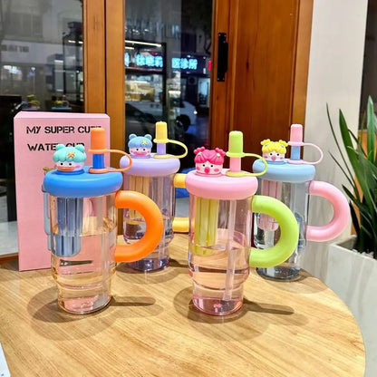 Straw Cup 900ml Cartoon Cute Portable Water Cup Summer 2025 Large Capacity High Temperature Resistant Outdoor