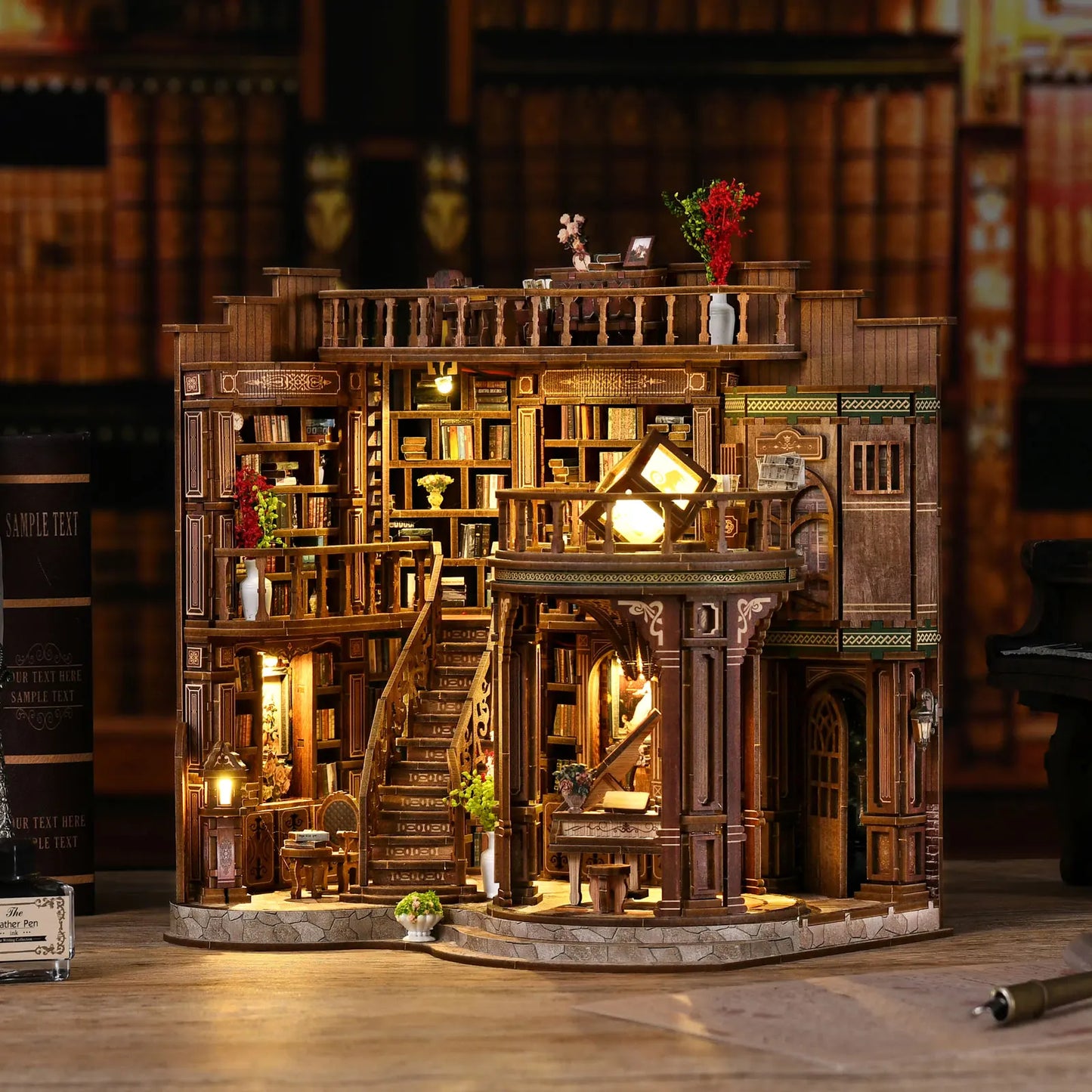 Miniature Dollhouse DIY Wooden Book House Kit Cozy Fall 2025 Room Decor, Handmade Architectural Model Gift