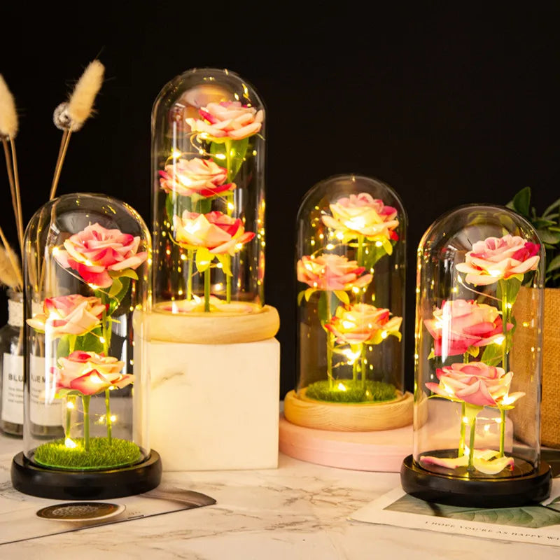LED Rose Glass Cover Ornament - Romantic Valentine's Day Gift and Wedding Decor