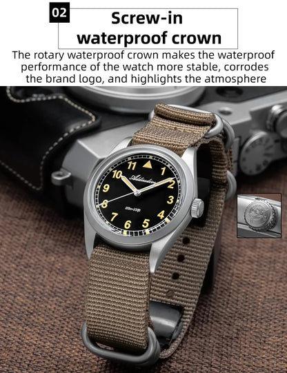 Waterproof Diver Quartz Watch Luminous Hands, Nylon Strap, 100m Water Resistance